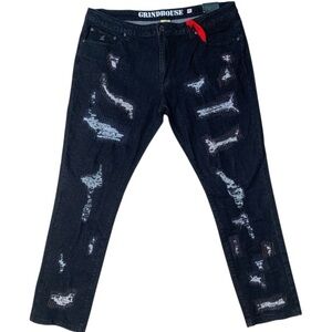 Sz 42 grind house Black Distressed Men's Jeans grind houses